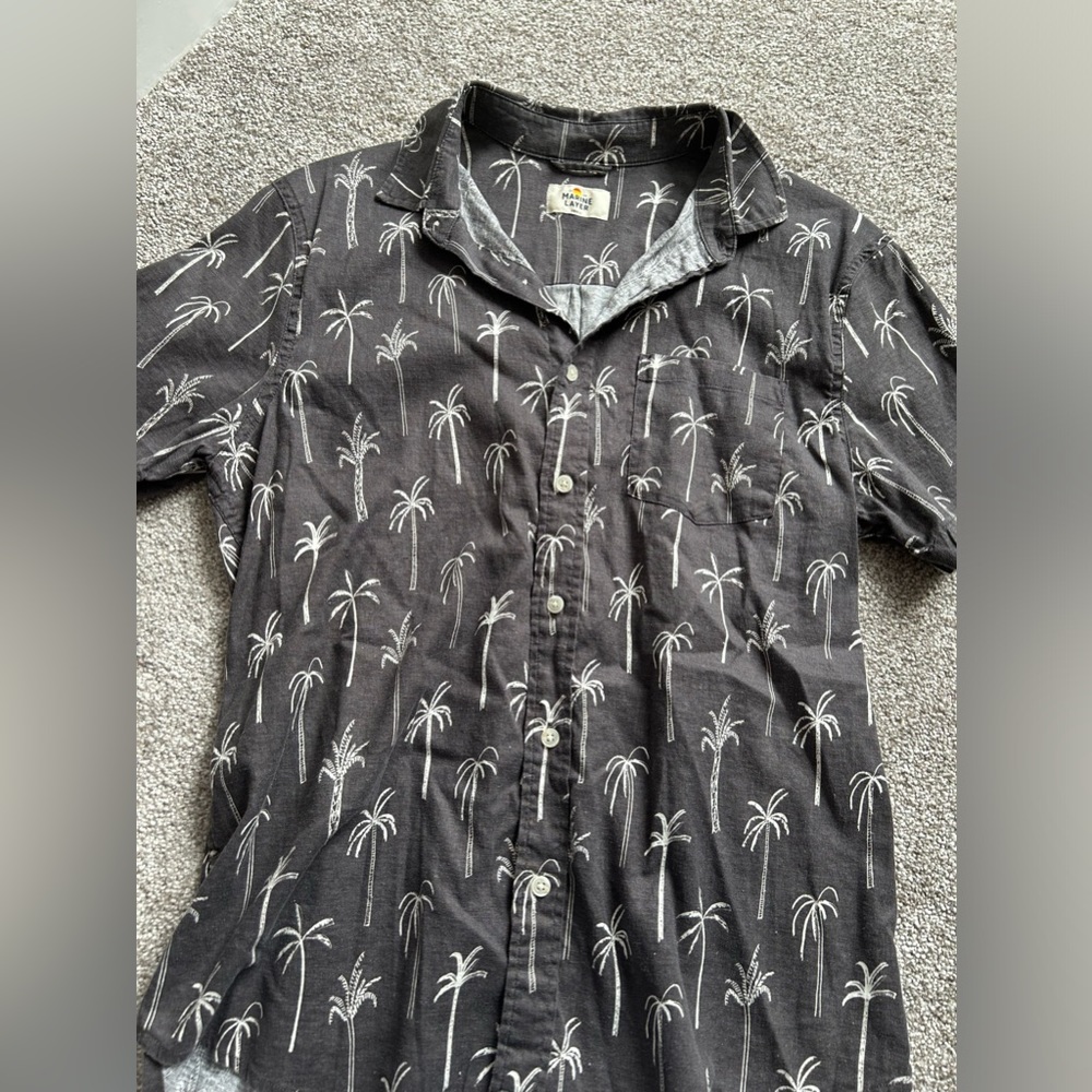 Marine Layer Black Palm Print Button Down Shirt